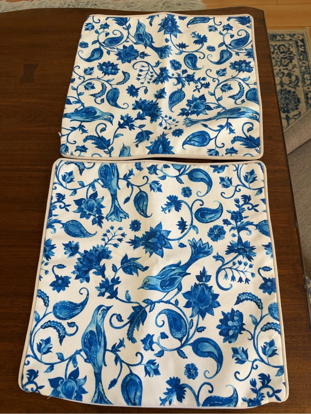 Blue Floral Bird Pillow Covers